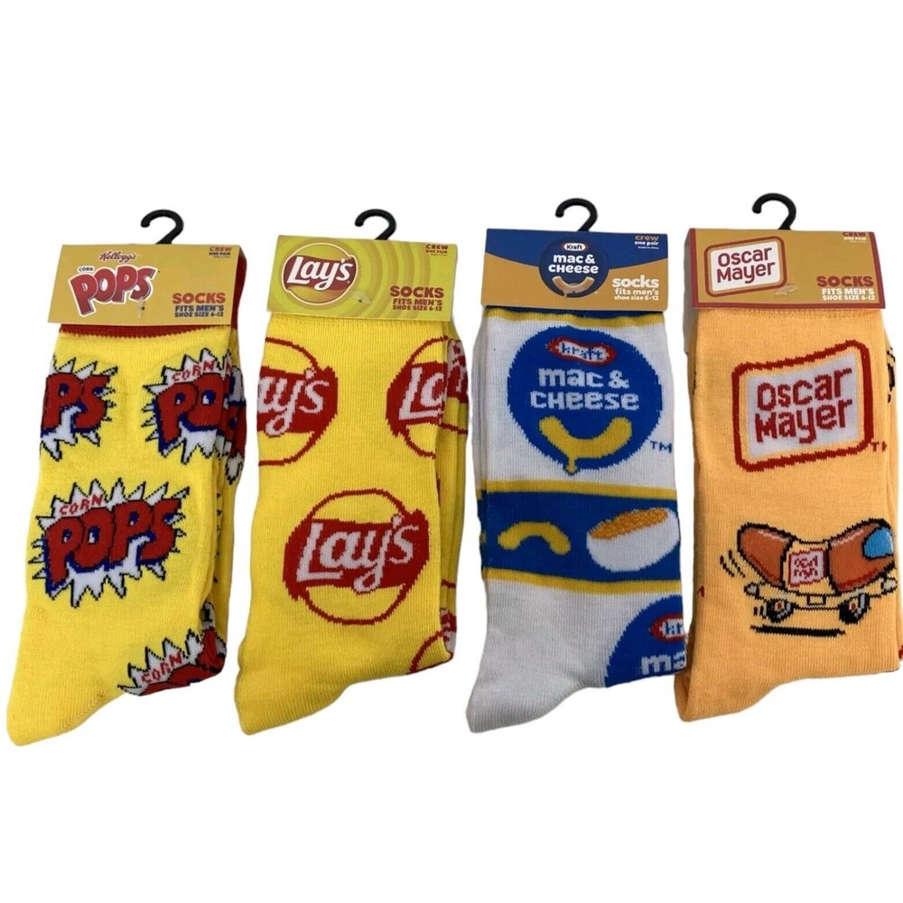 Novelty Funny Crew Socks lot Kellogs Pops, Lays Chips, Mac & Cheese, Oscar Mayer